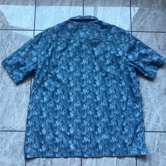 L.L. Bean Mens Blue Palm Leaf Print Traditional Fit Button Up Short Sleeve Shirt - Picture 7 of 8